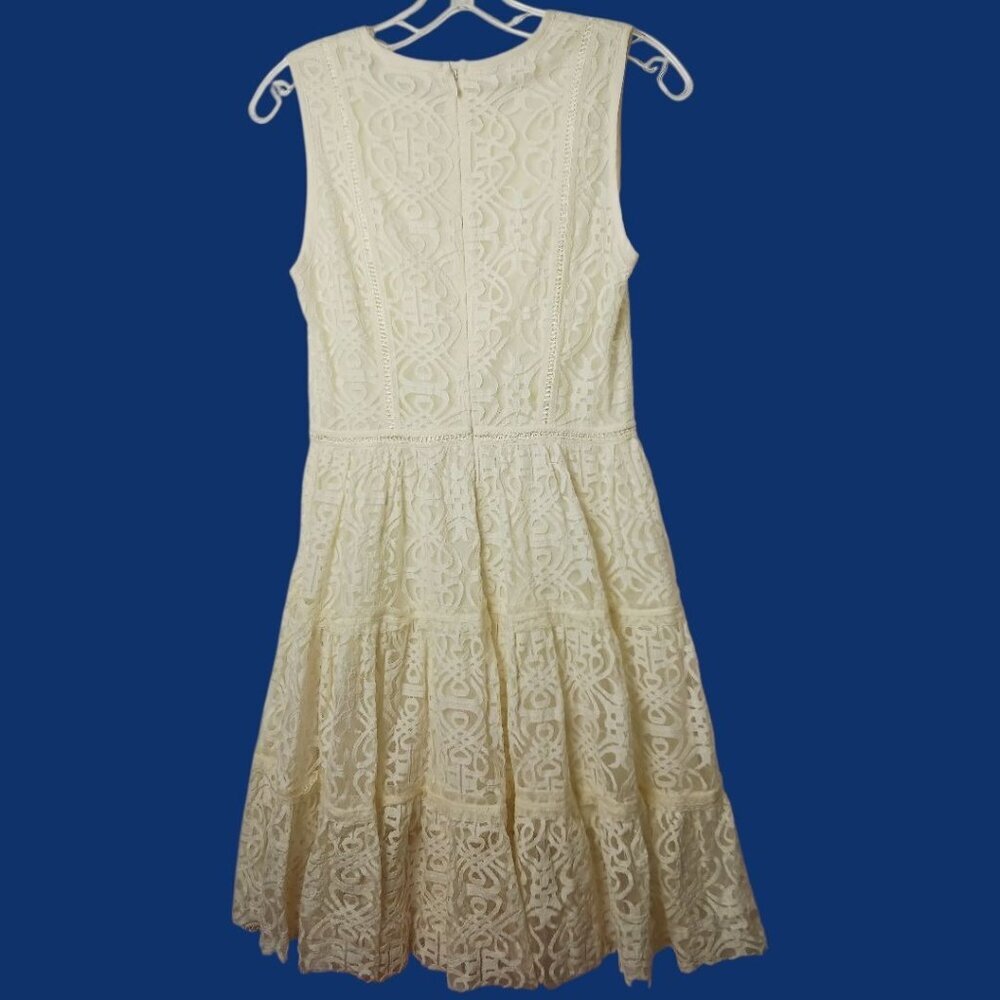 Hazel Sleeveless Lace Dress W/ Tiered Skirt & Back Zipper Ivory Small - Picture 3 of 13